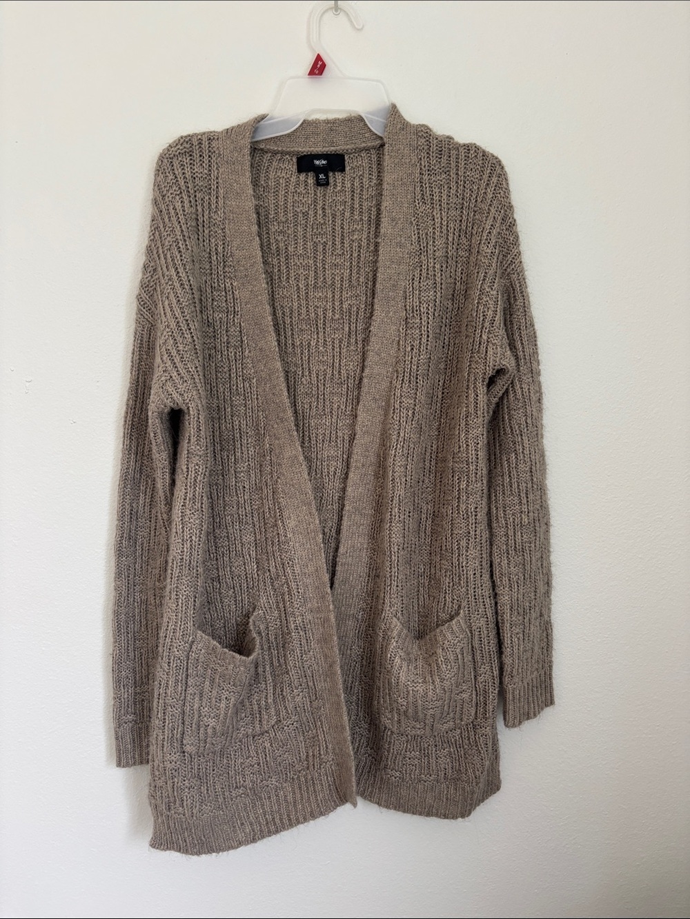 Moschino Taupe Open-Front Ribbed Cardigan